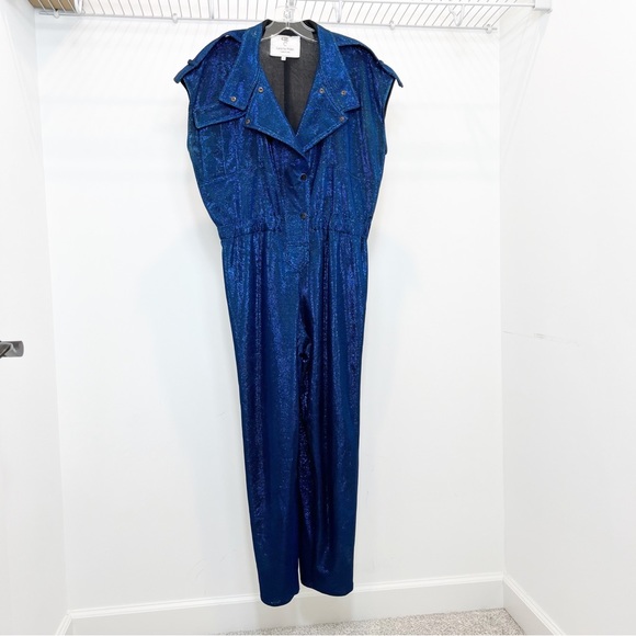 Carolina Ritzler Retro Blue Cap Sleeve Jumpsuit - Picture 2 of 16